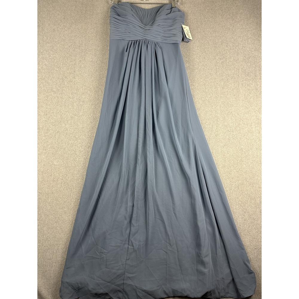 David's Bridal Dress Womens 6 Blue Strapless Chiffon A-Line Maxi Gown Formal NWT